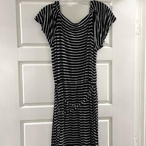 Black and white striped swingy LOFT dress (medium)